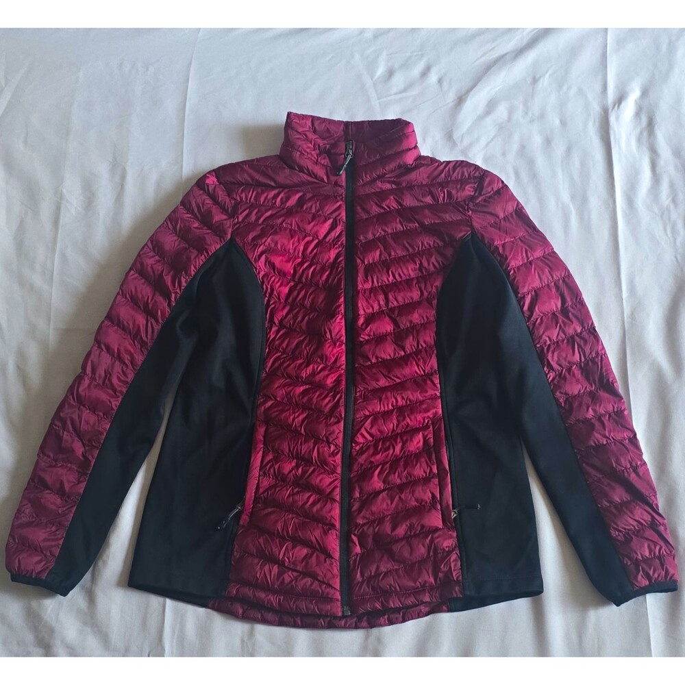 32 Degrees Heat Women's Burgundy/Black Quilted Puffer Jacket Full Zip M